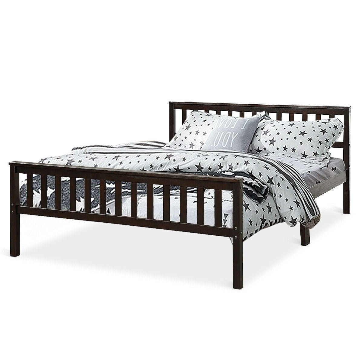Queen Wood Platform Bed Frame with Headboard and Footboard in Espresso - Purely Goods