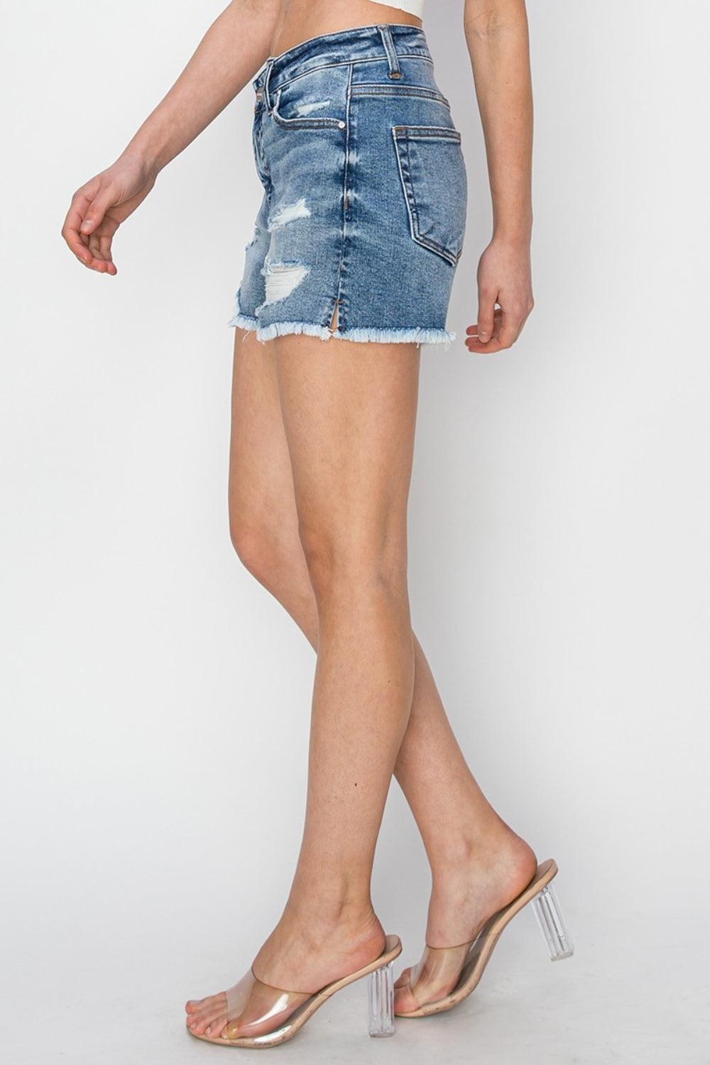 RISEN Stepped Waist Frayed Denim Shorts - Purely Goods