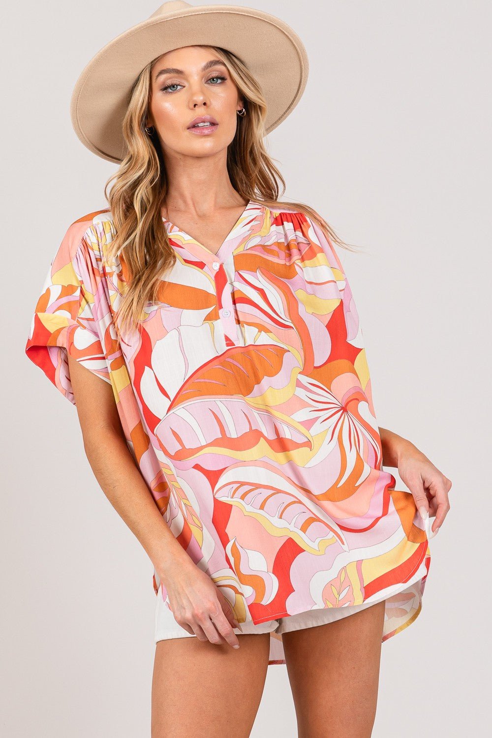 SAGE + FIG Abstract Print Half Button Blouse - Purely Goods