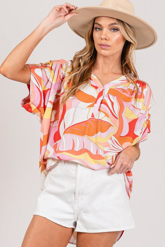 SAGE + FIG Abstract Print Half Button Blouse - Purely Goods