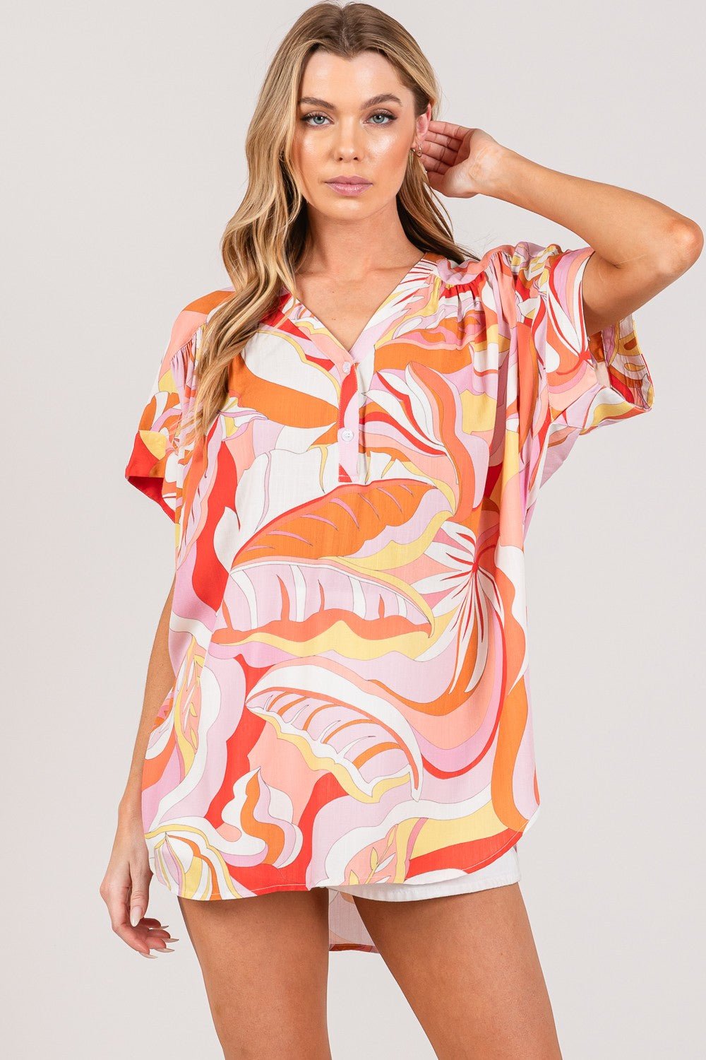 SAGE + FIG Abstract Print Half Button Blouse - Purely Goods