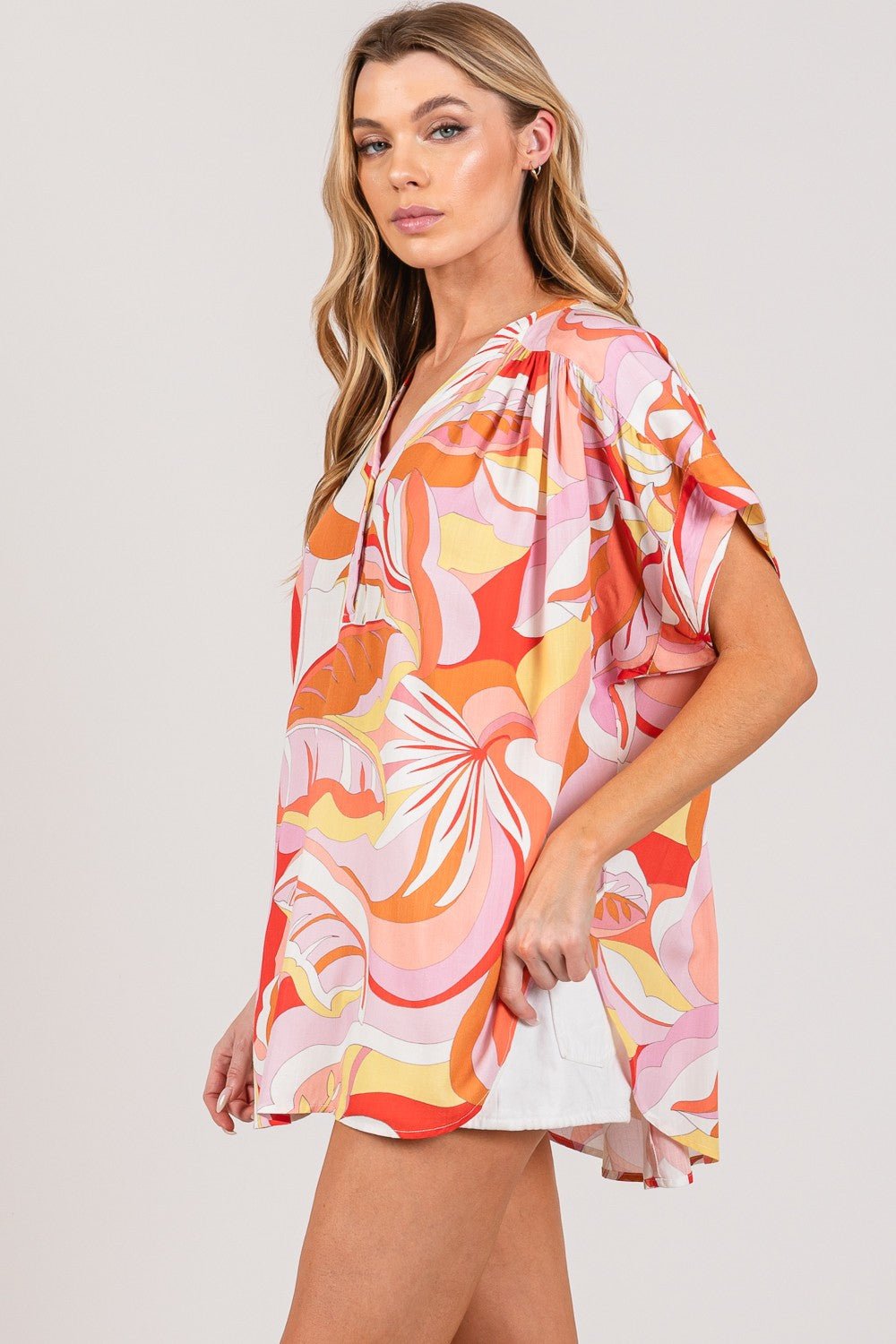 SAGE + FIG Abstract Print Half Button Blouse - Purely Goods