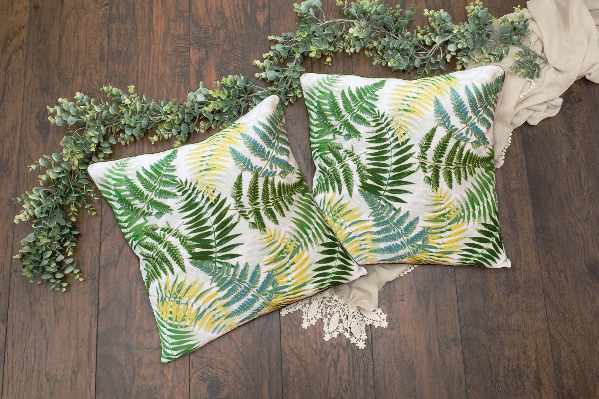 Set of Two 20" Green and Yellow Throw Pillows - Purely Goods