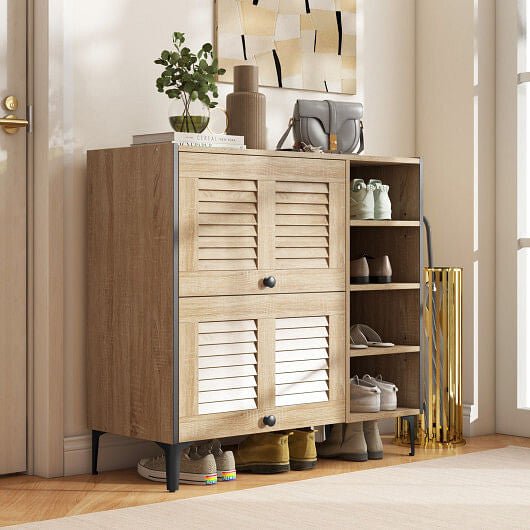 Shoe Rack Organizer with Flip - up See - through Doors and Adjustable Shelves - Oak - Purely Goods