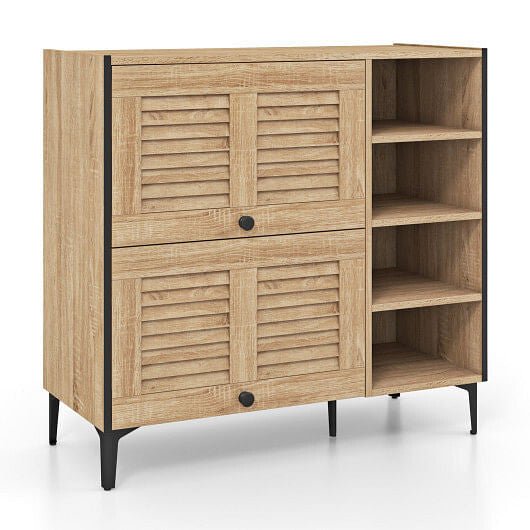 Shoe Rack Organizer with Flip - up See - through Doors and Adjustable Shelves - Oak - Purely Goods