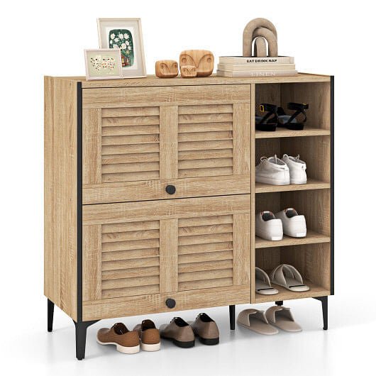 Shoe Rack Organizer with Flip - up See - through Doors and Adjustable Shelves - Oak - Purely Goods