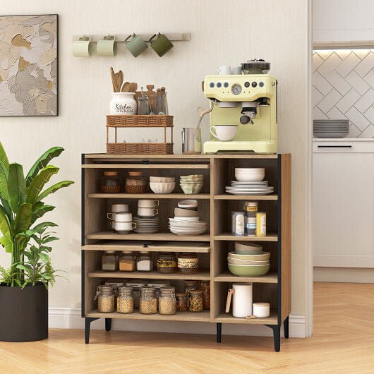 Shoe Rack Organizer with Flip - up See - through Doors and Adjustable Shelves - Oak - Purely Goods