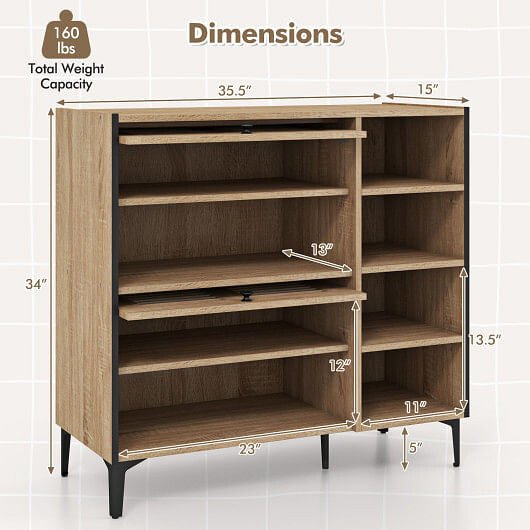 Shoe Rack Organizer with Flip - up See - through Doors and Adjustable Shelves - Oak - Purely Goods