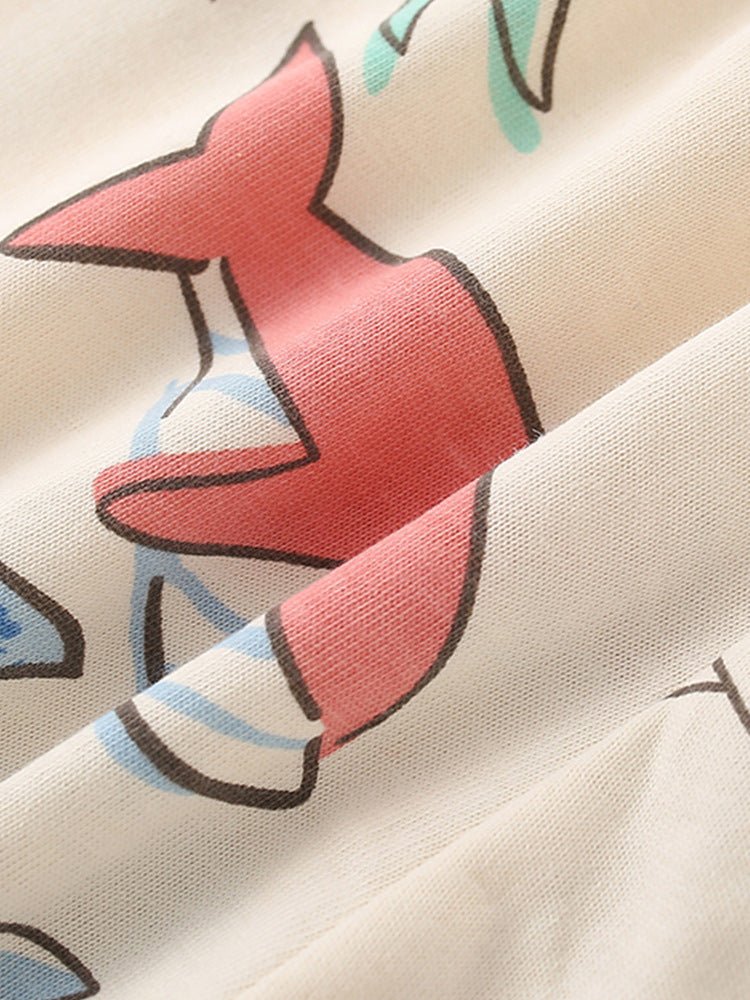 Summer Baby Kids Girls Marine Animals Cartoon Pattern Short Sleeves T-Shirt And Shorts Casual Clothing Set - Purely Goods