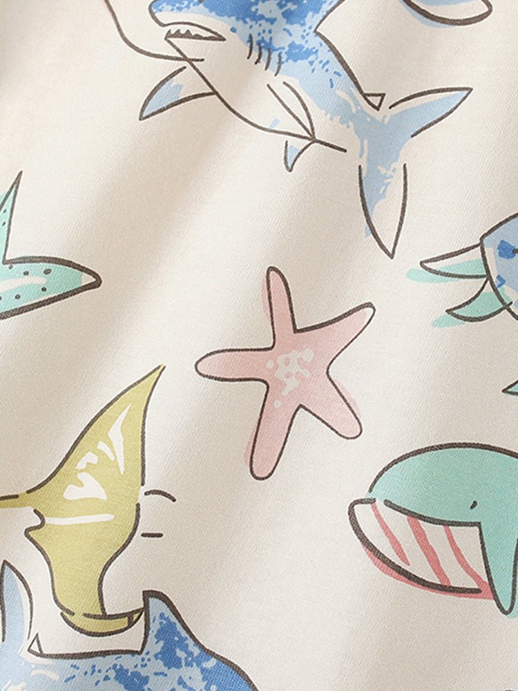 Summer Baby Kids Girls Marine Animals Cartoon Pattern Short Sleeves T-Shirt And Shorts Casual Clothing Set - Purely Goods
