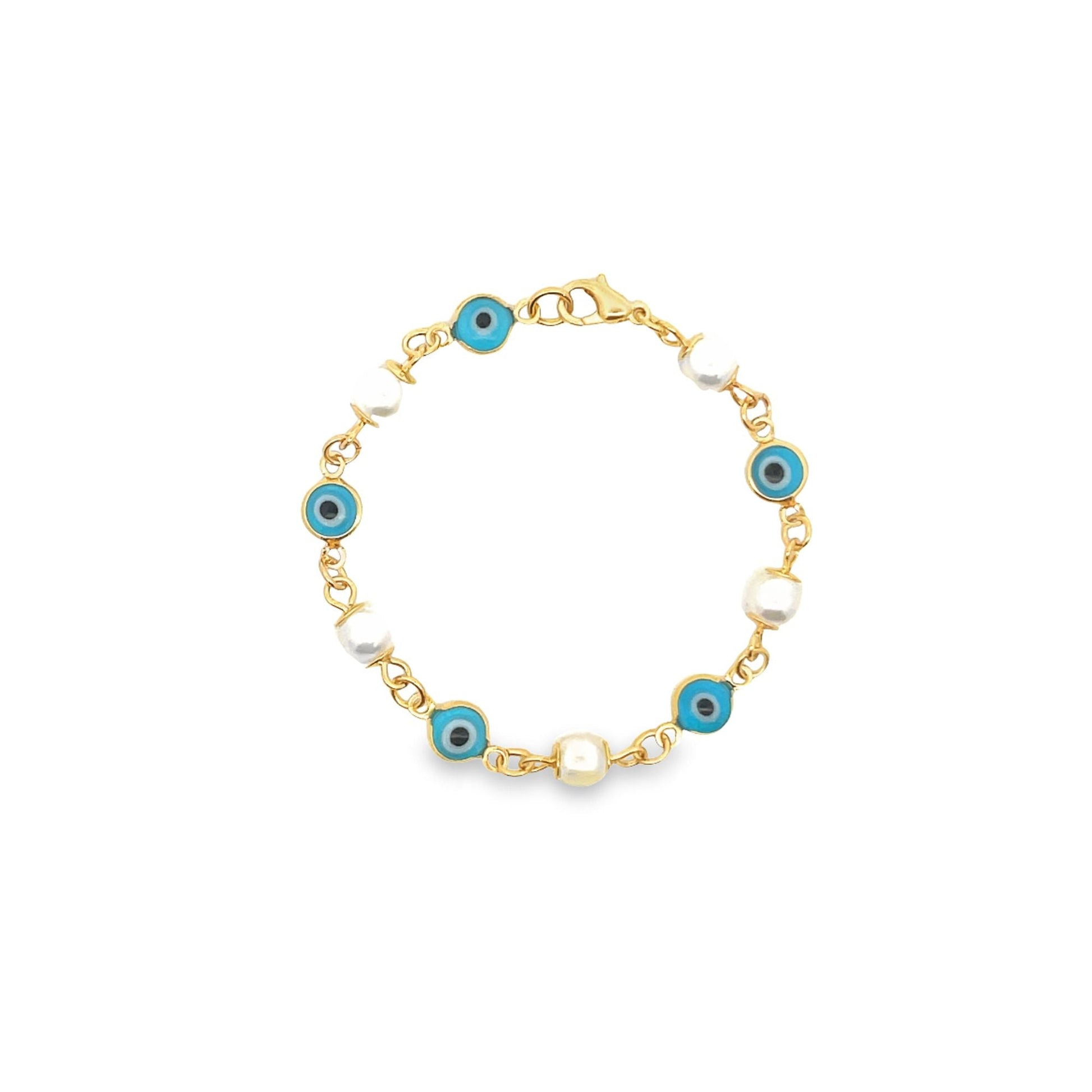 Synthetic Pearl Bead Evil Eye Charm Bracelet (I126A) - Purely Goods