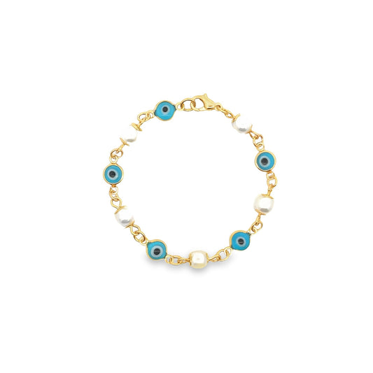 Synthetic Pearl Bead Evil Eye Charm Bracelet (I126A) - Purely Goods