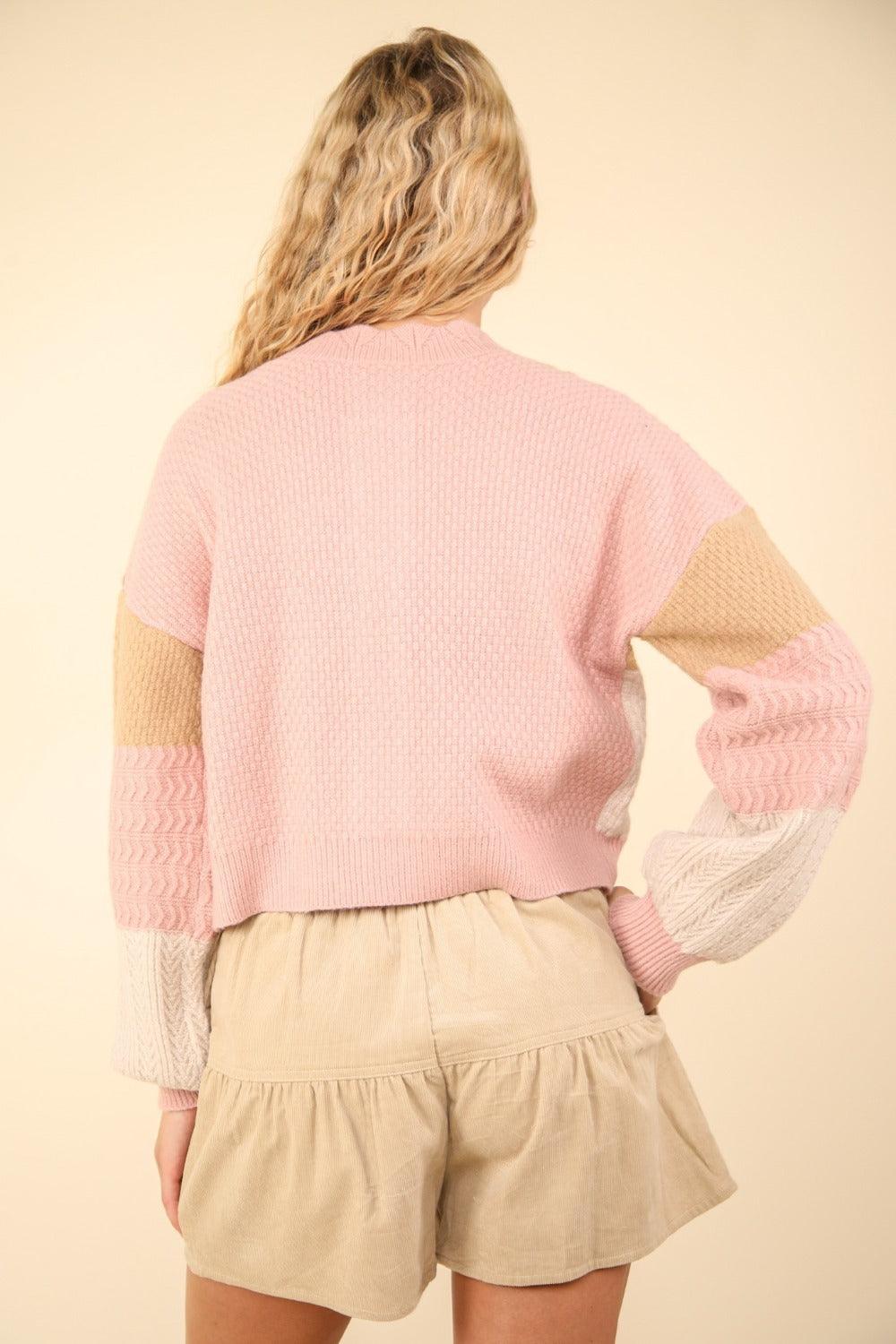 VERY J Color Block Button Down Textured Sweater Cardigan - Purely Goods