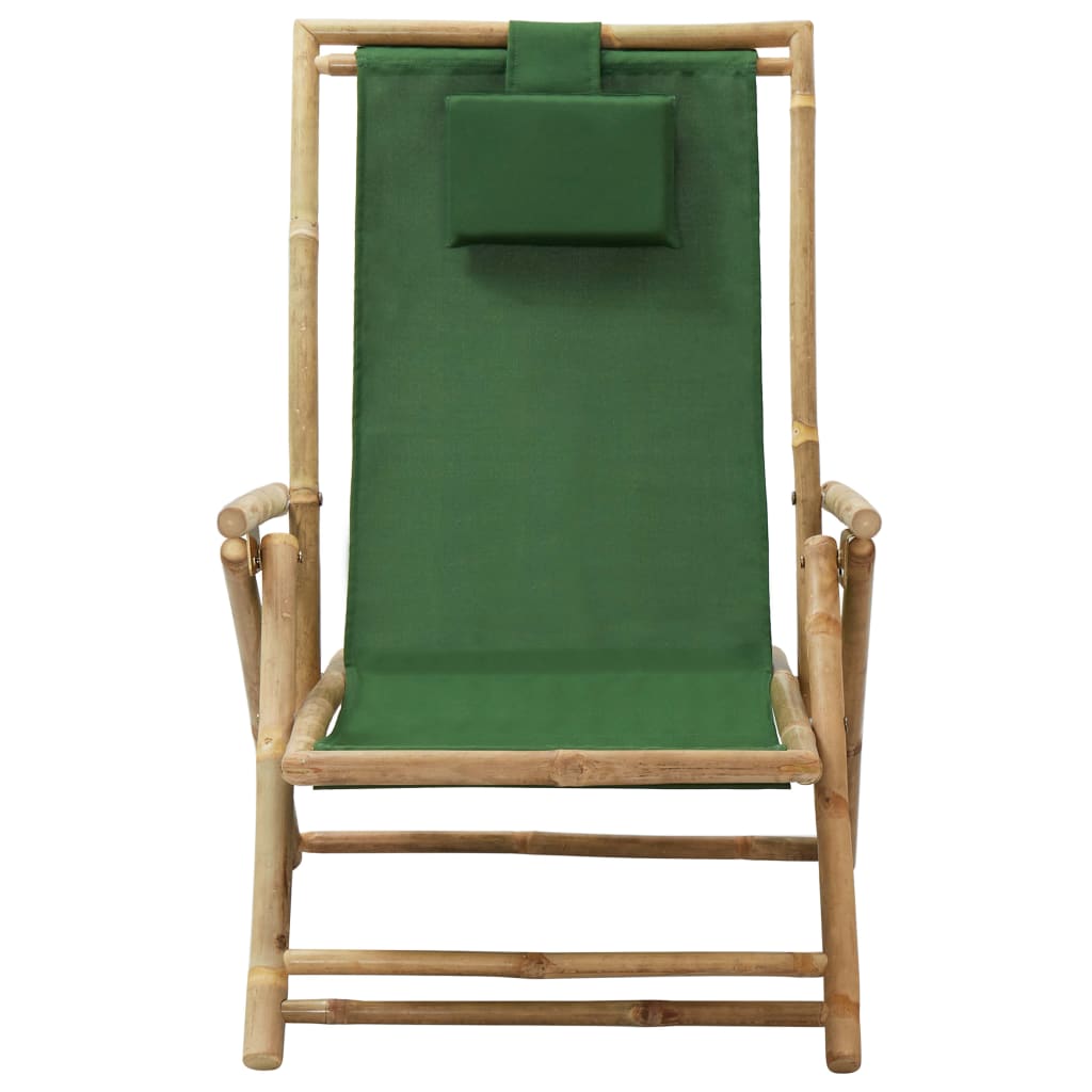 vidaXL Patio Deck Chair Patio Sling Chair with Headrest for Deck Beach Bamboo - Purely Goods