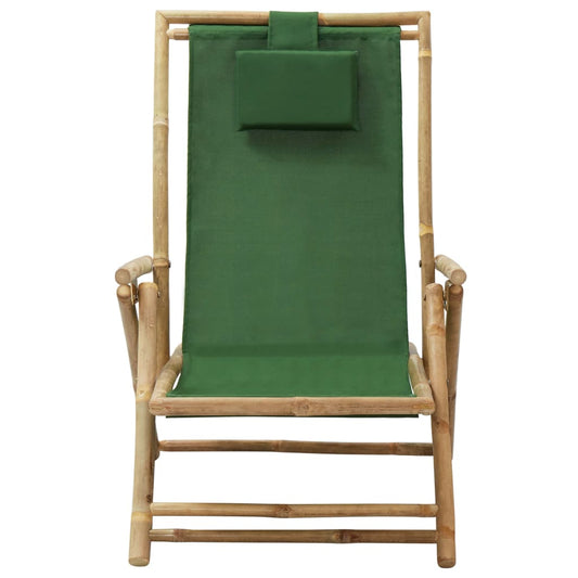 vidaXL Patio Deck Chair Patio Sling Chair with Headrest for Deck Beach Bamboo - Purely Goods