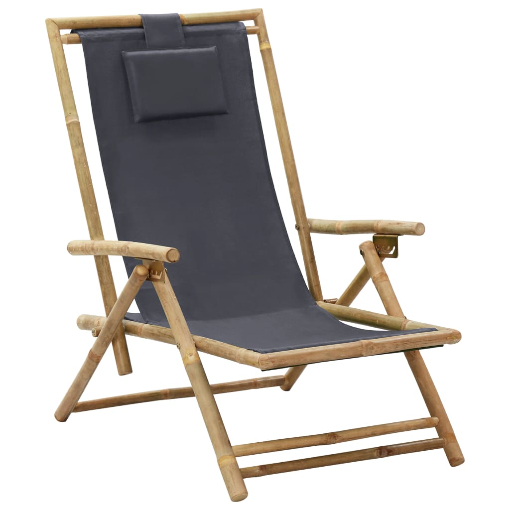 vidaXL Patio Deck Chair Patio Sling Chair with Headrest for Deck Beach Bamboo - Purely Goods