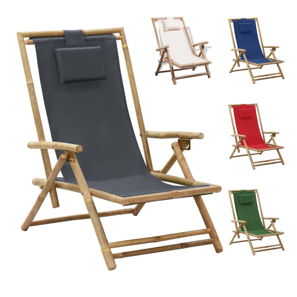 vidaXL Patio Deck Chair Patio Sling Chair with Headrest for Deck Beach Bamboo - Purely Goods
