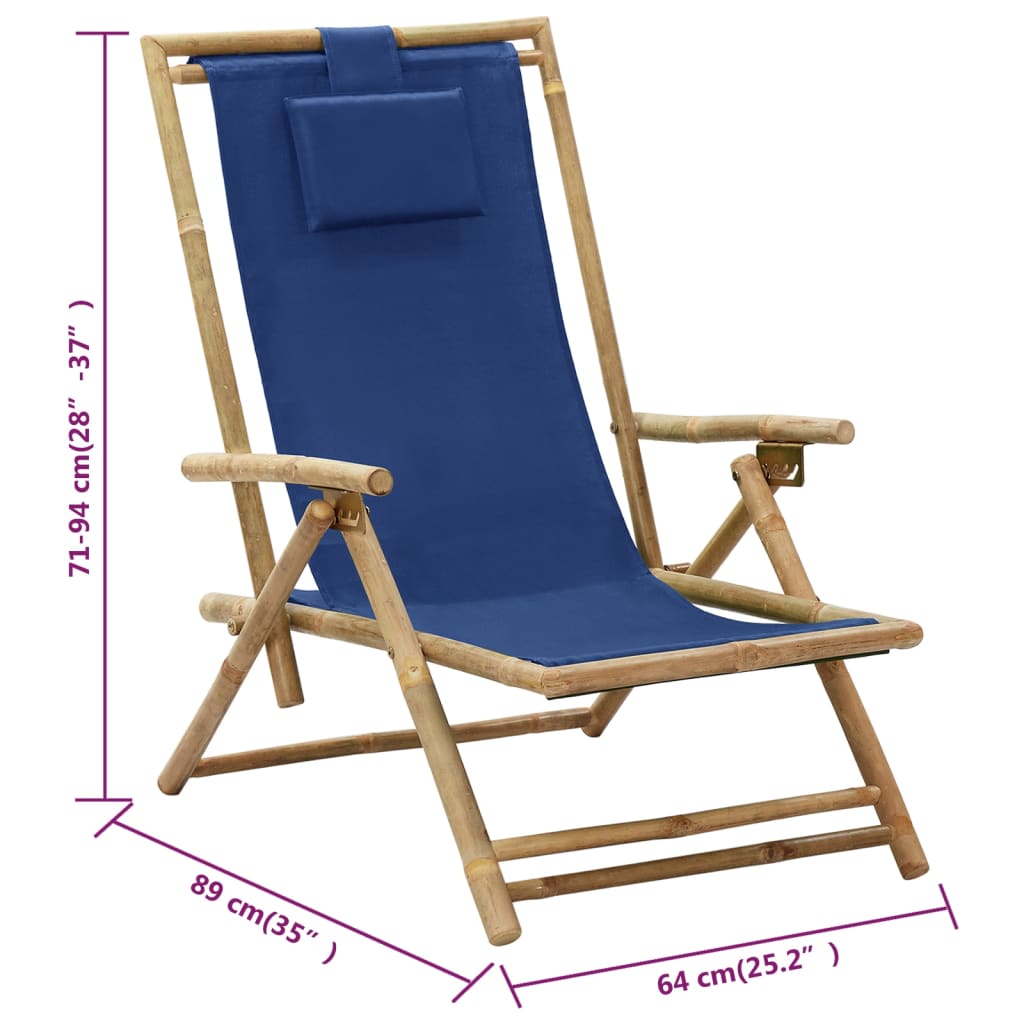 vidaXL Patio Deck Chair Patio Sling Chair with Headrest for Deck Beach Bamboo - Purely Goods