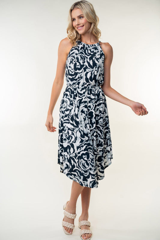 White Birch Tied Ruched Floral Sleeveless Knee Length Dress - Purely Goods