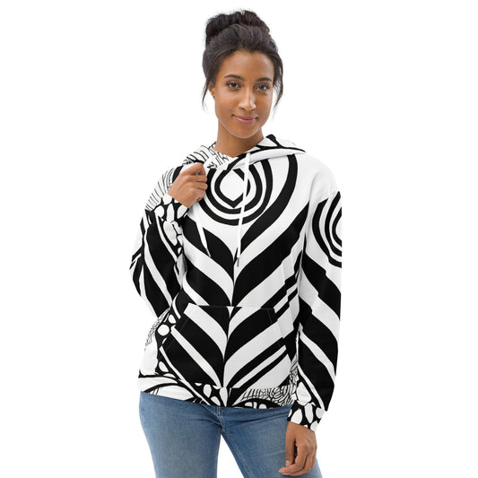 Womens Graphic Hoodie Black Floral Lines - Purely Goods