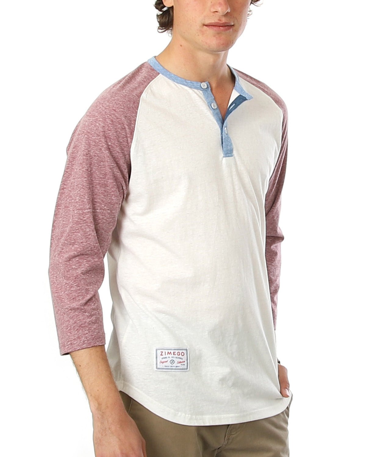 ZIMEGO Men's 3/4 Sleeve Baseball Retro Raglan Henley Shirts - Purely Goods